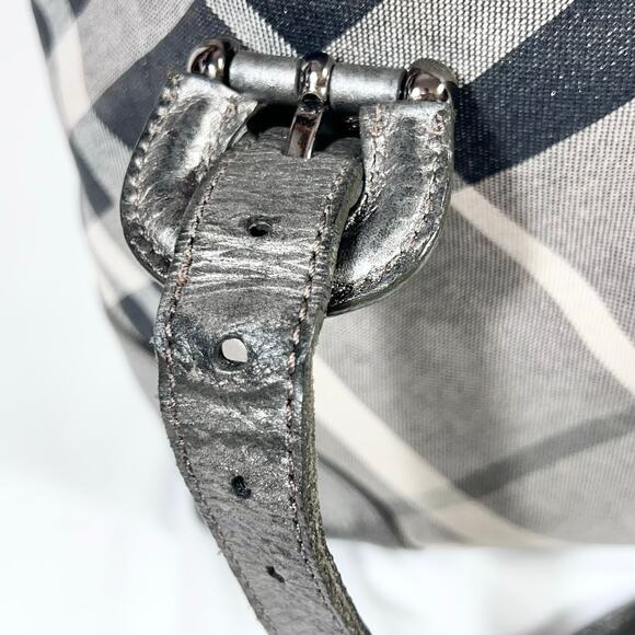 Burberry Super Nova Shimmer Check Tote Bag Canvas Leather Trim Open Top Pockets - Picture 11 of 16